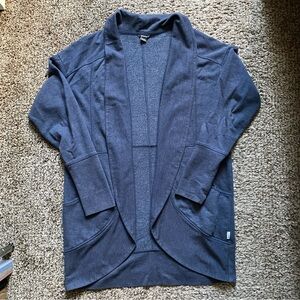 Eddie Bauer Womens Camp Wrap Cardigan Blue Size Medium Open Front Thumb Holes, B